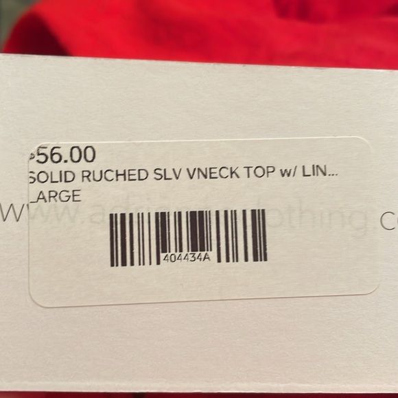 NWT Adrienne Red Ruched Sleeves V-Neck Top | Size Large - Picture 15 of 15